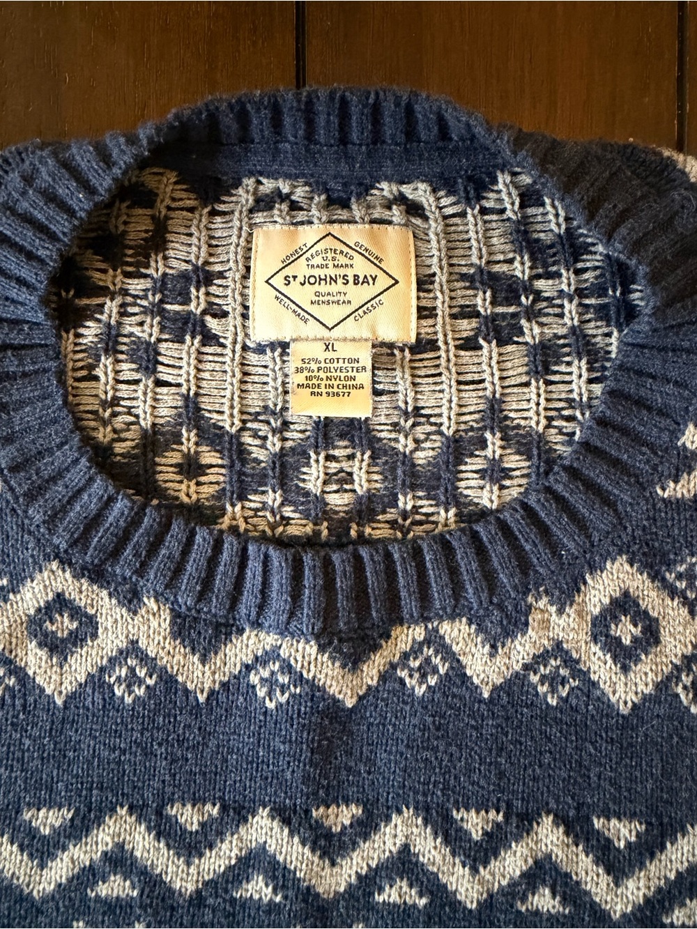 St. John’s Bay Men’s XL Fair Isle Nordic Snowflake Crewneck Sweater Blue - Picture 3 of 6